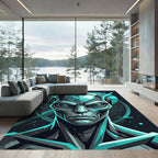 Cosmic Interstellar Teal Alien Portrait Rug