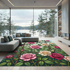 Pink White Rose Trellis Garden Rug