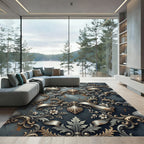 Ornate Scrollwork Floral Shell Arrangement Rug