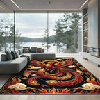 Fiery Crimson Phoenix Radiant Gold Clouds Rug