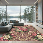 Romantic Pink Cream Rose Damask Rug