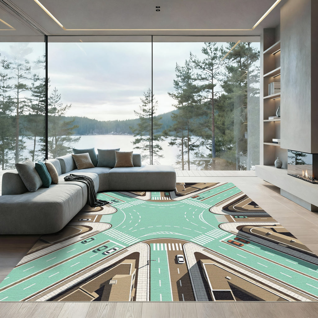 Modern Geometric Urban Intersection View Rug