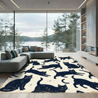 Whimsical Midnight Black Cat Illustration Rug