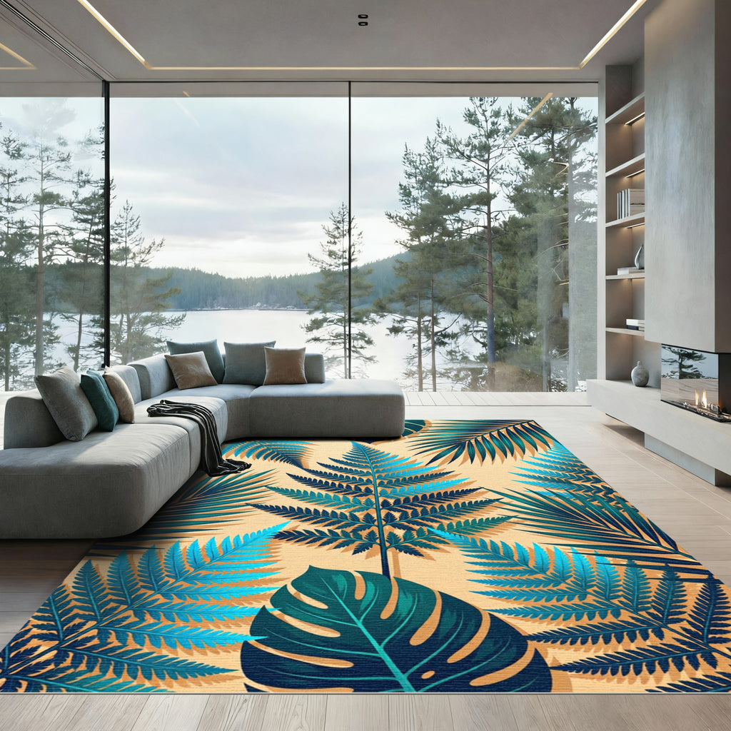 Lush Tropical Ferns and Botanical Leaves Rug