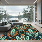 Teal and Orange Southwestern Feather Tapestry Rug