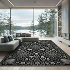 Monochromatic Floral Diamond Fish Art Rug