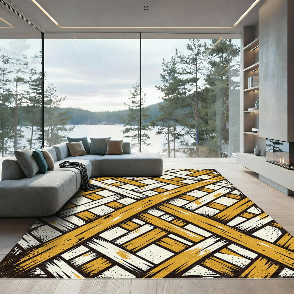 Golden Yellow Woven Lattice Rug