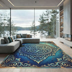 Ornate Blue Filigree Scroll Medallion Rug