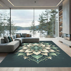Ethereal Sage Teal Lotus Medallion Rug