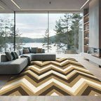 Neutral Brown Chevron Geometric Zigzag Rug