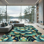 Teal Golden Lotus Blossom Botanical Rug