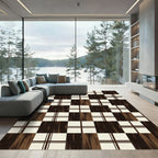 Modern Dark Brown Cream Plaid Rug