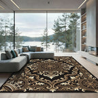 Ornate Gold Crown Scrollwork Rug