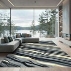 Modern Metallic Gray Abstract Wave Rug