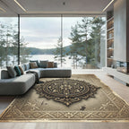 Ornate Golden Floral Filigree Medallion Rug