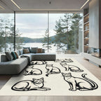 Elegant Monochrome Feline Line Art Drawing Rug