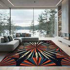 Explosion burst fan red teal Rug