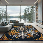 Elegant Gold and White Winter Snowflake Rug