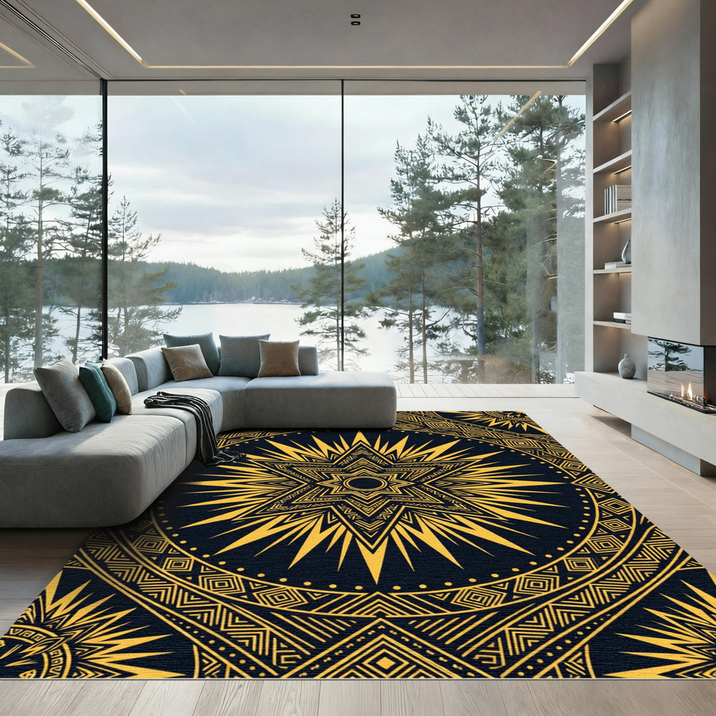 Golden Celestial Star Geometric Art Rug