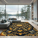 Golden Chrysanthemum Floral Medallion Rug