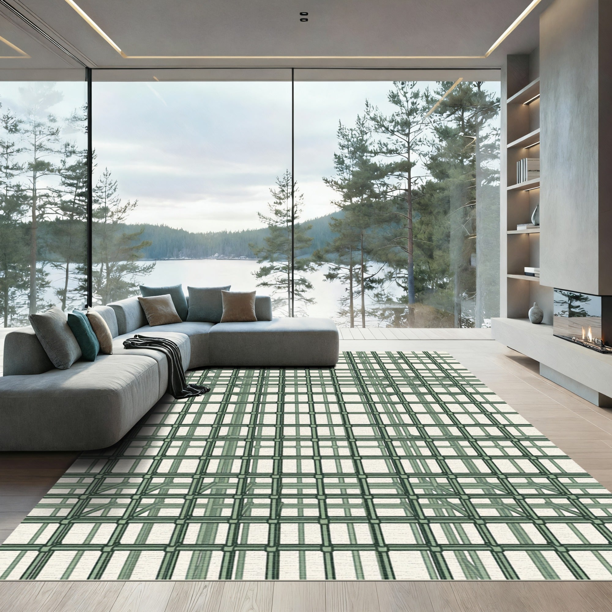 Green Geometric Cubic Structure Rug