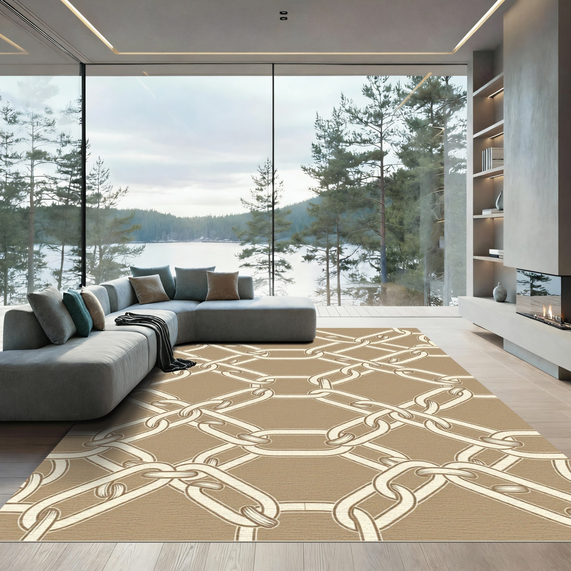 Classic Gold Interlocking Chain Link Rug