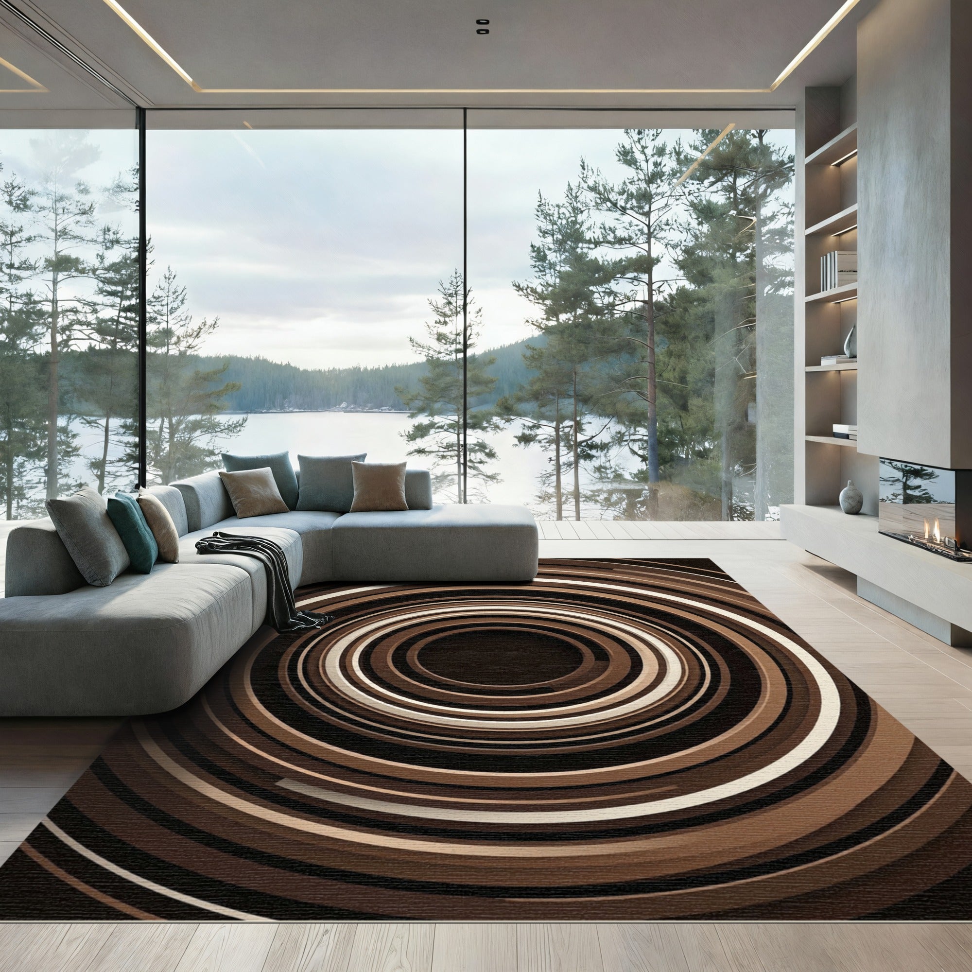 Earthy Bronze Concentric Circular Abstract Rug