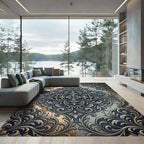 Elegant Damask Scrollwork Slate Beige Rug