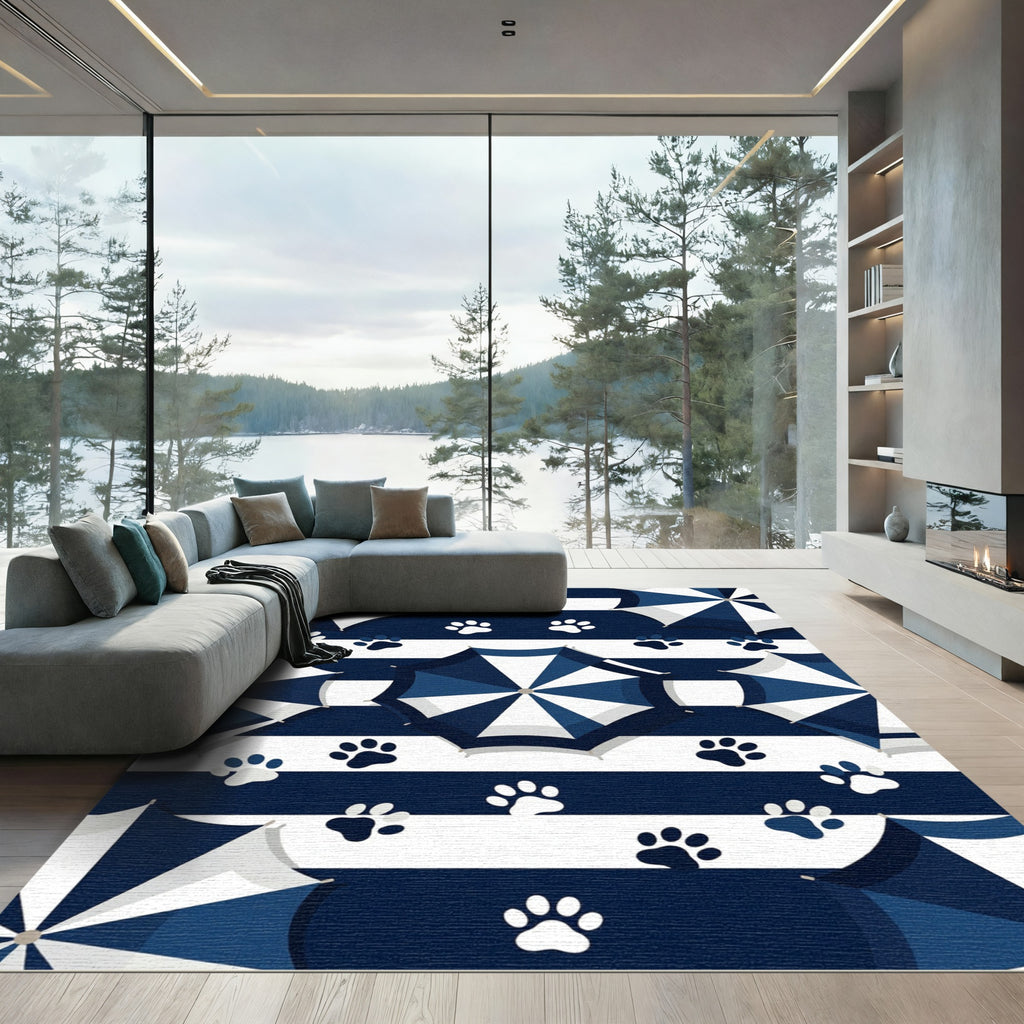 Navy Striped Umbrella and Paw Rug