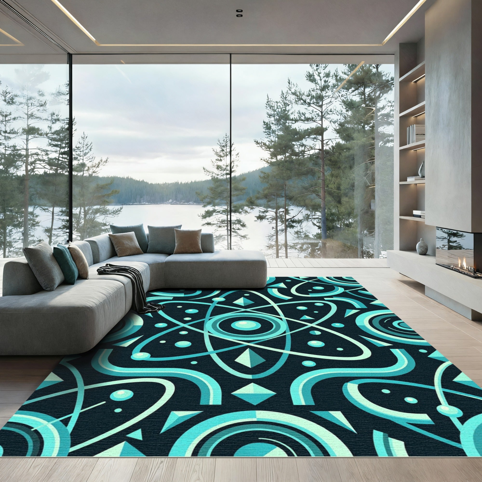 Teal Atomic Abstract Geometric Rug
