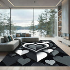 Monochrome Layered Heart Abstract Rug