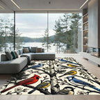 Birch Forest Songbird Illustration Rug