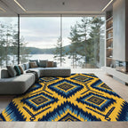 Gold Blue Zigzag Diamond Brocade Rug