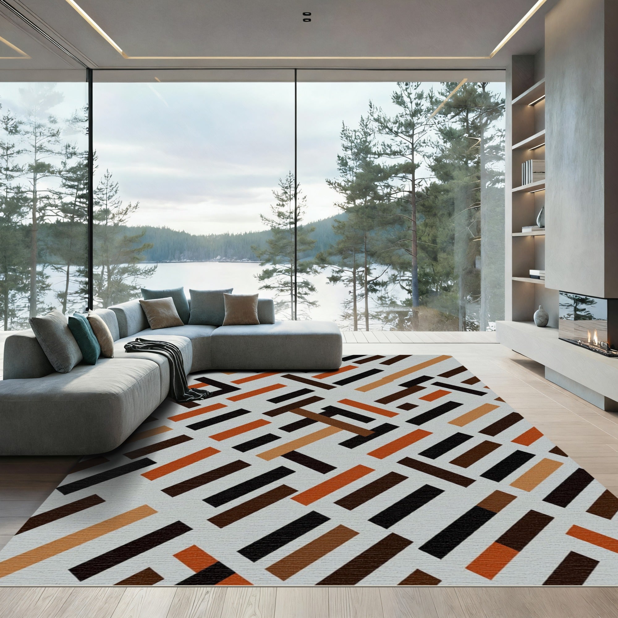 Geometric Interlocking Terracotta Abstract Rug