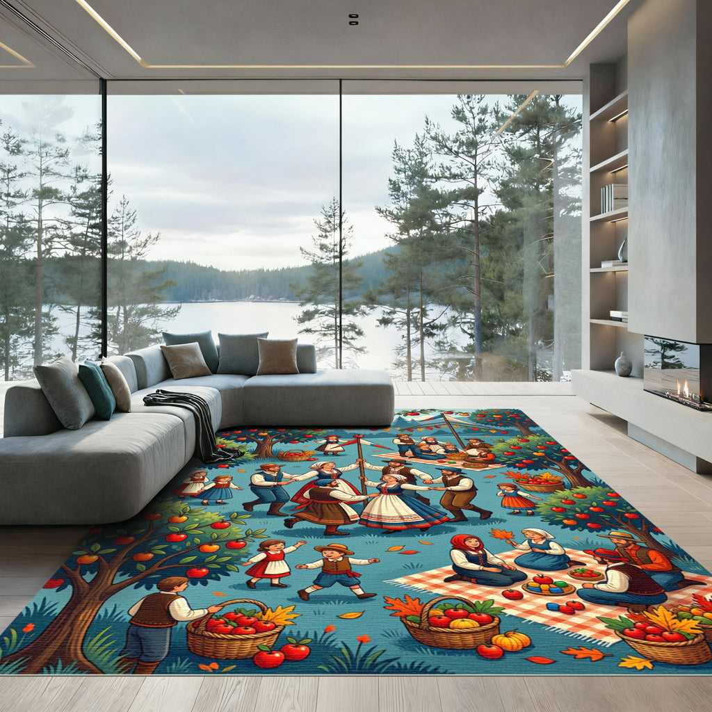 Whimsical Folk Orchard Harvest Celebration Rug