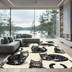 Cheerful Charcoal Tabby Cat Illustration Rug