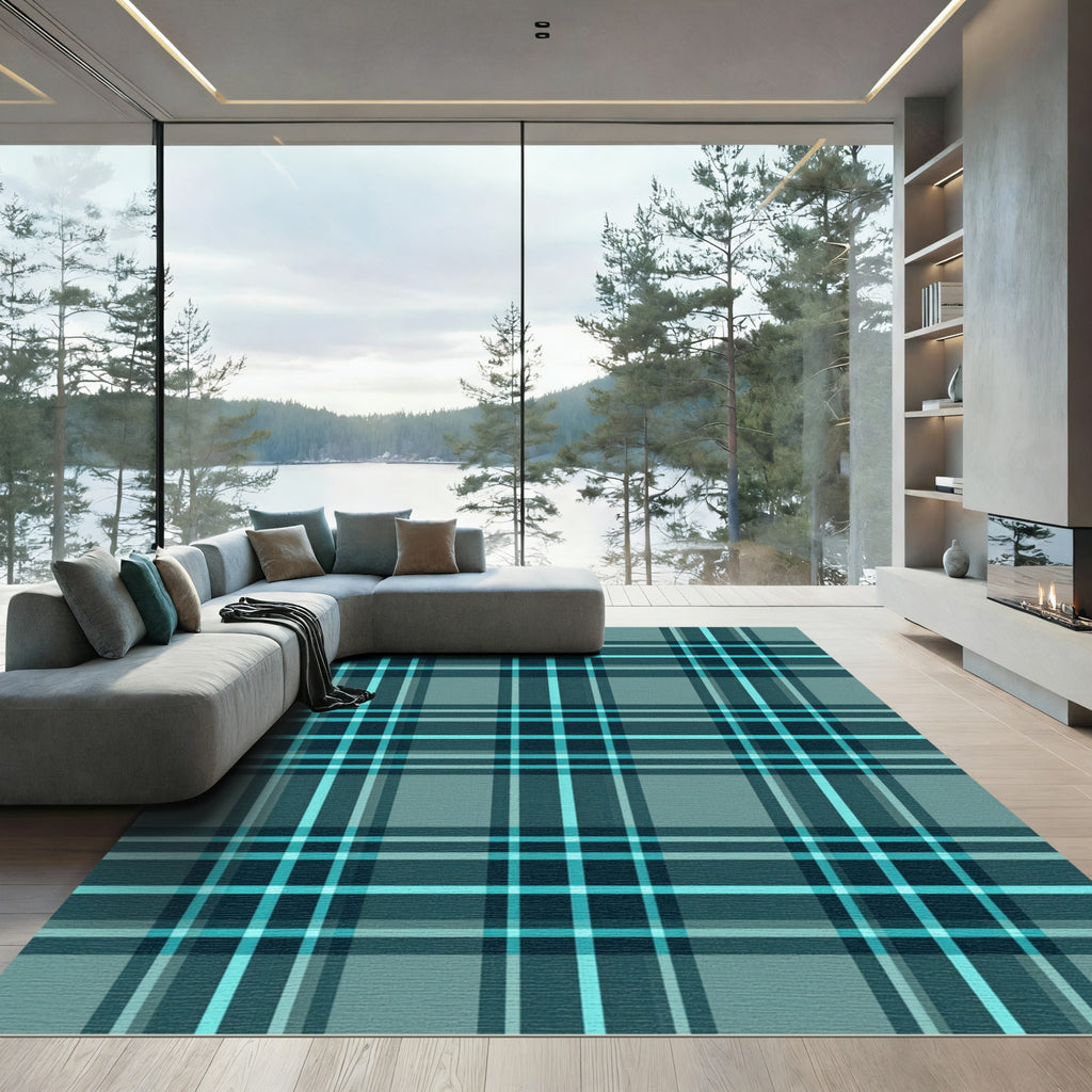 Teal Blue Classic Tartan Plaid Rug