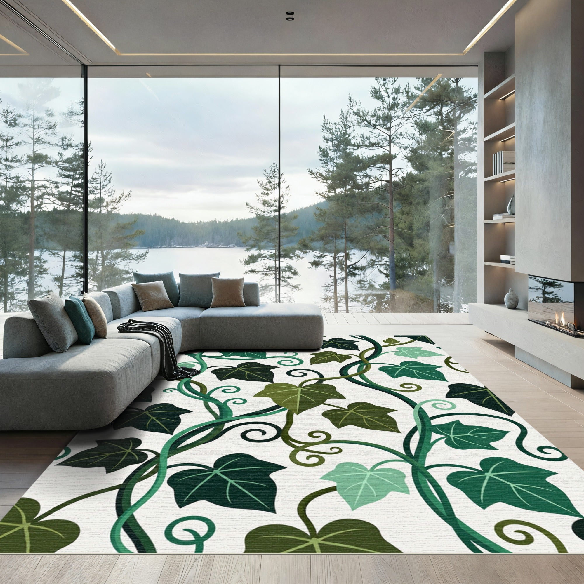 Charming Forest Ivy Green Botanical Wallpaper Rug