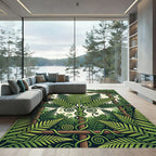 Lush Green Botanical Fern Trellis Art Rug