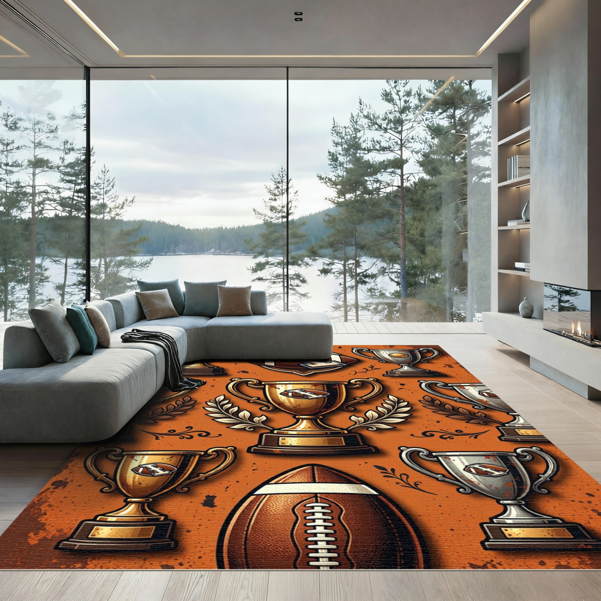 Vintage Rustic Football Trophy Illustration Rug