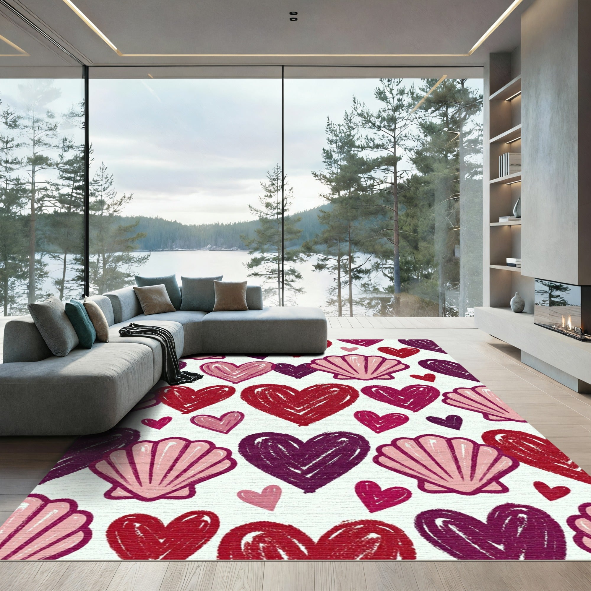 Pink Blush Heart Seashell All Over Rug