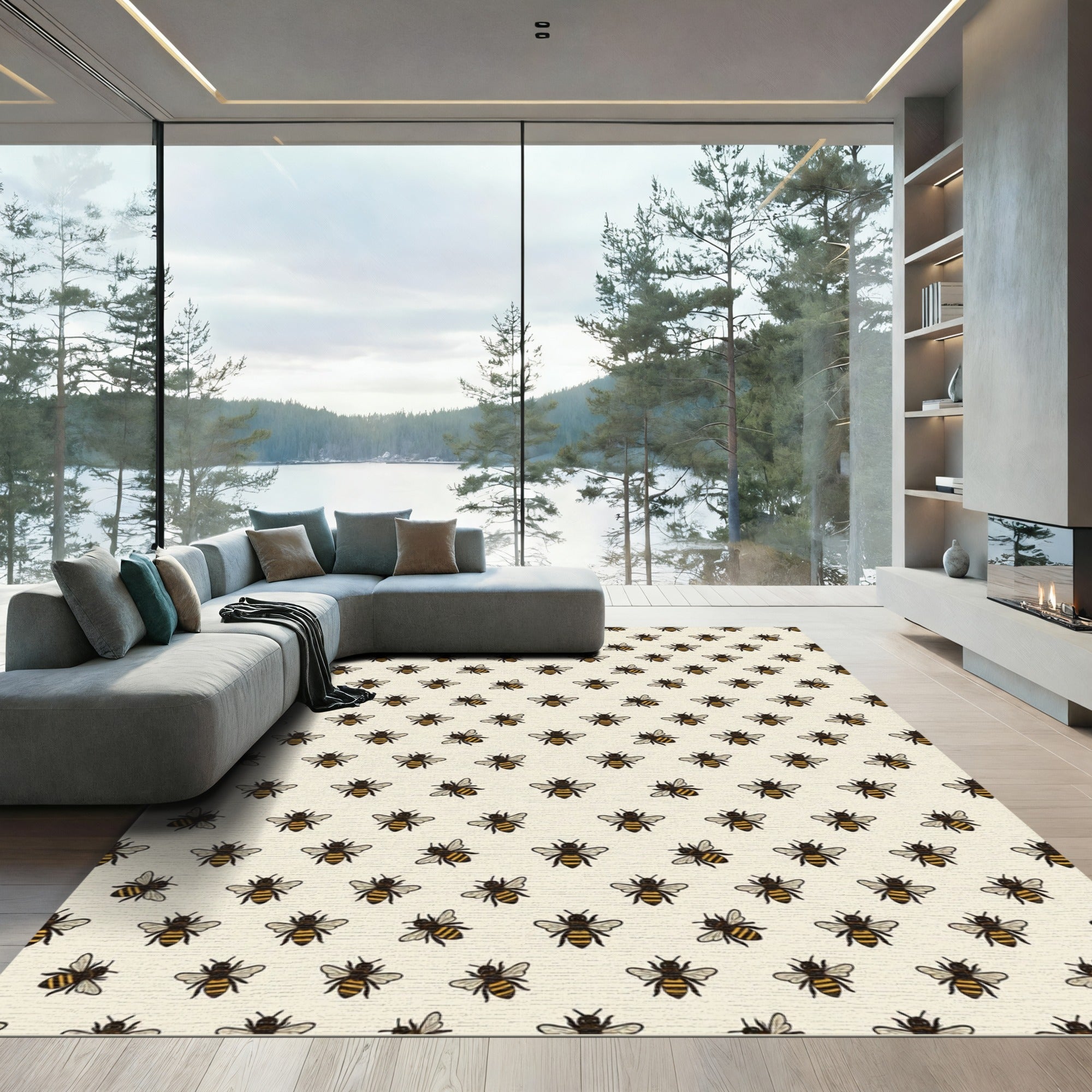 Minimalist Bumblebee Cream Yellow Honey Rug