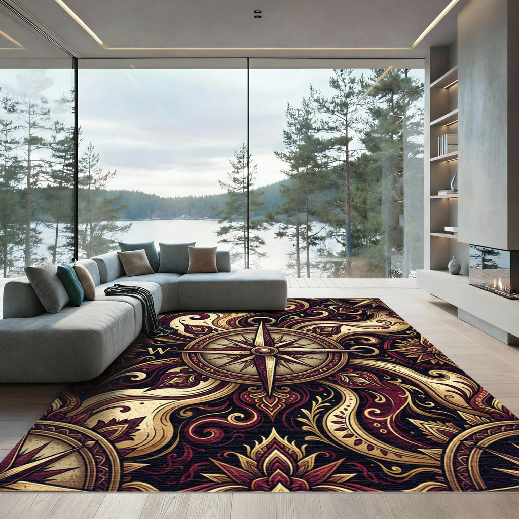Intricate Marigold Compass Floral Swirls Rug