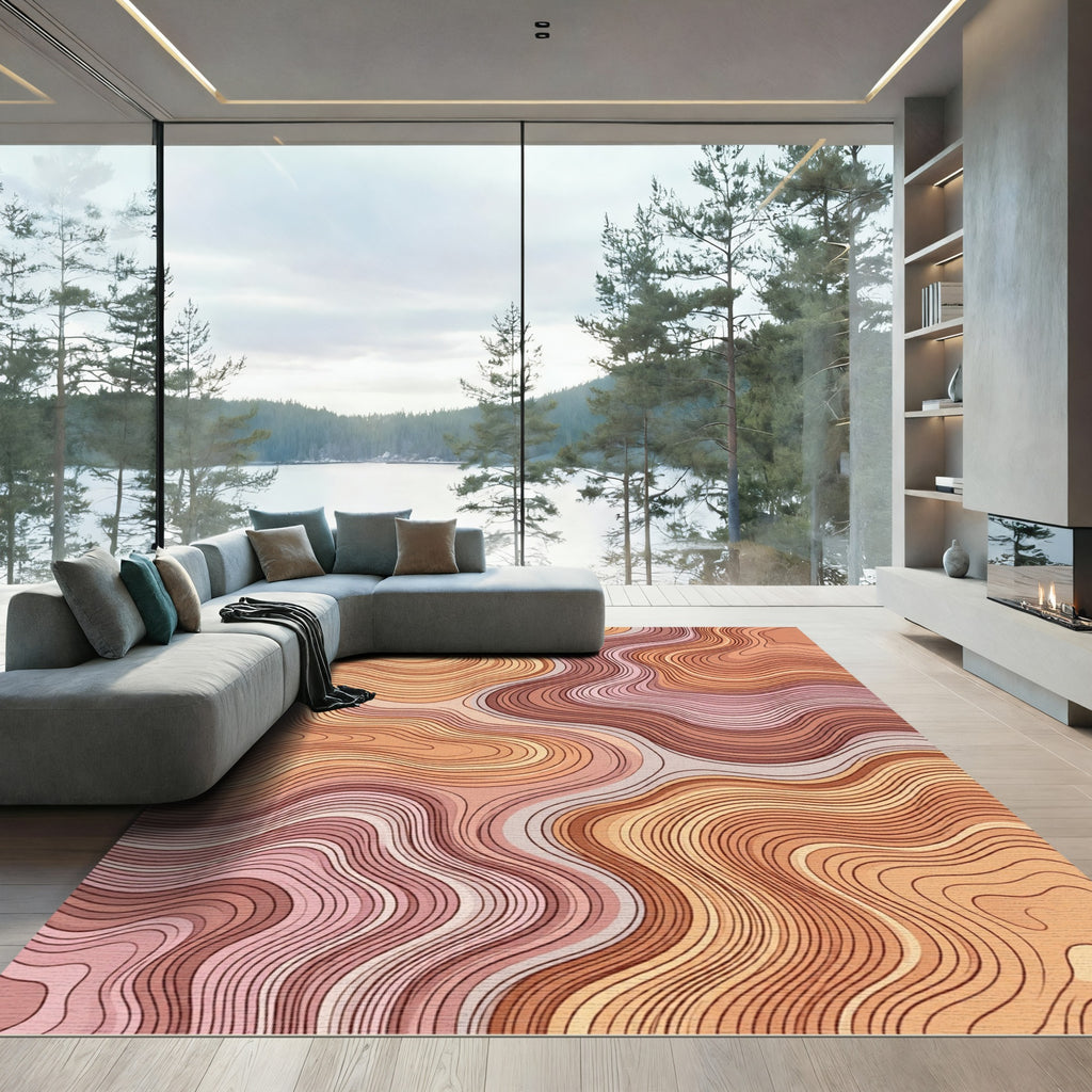 Warm Peach Contour Wave Rug
