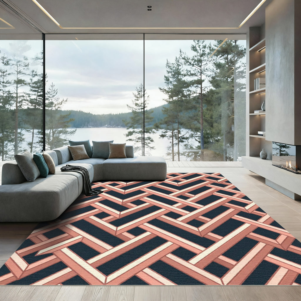 Geometric Coral Interlocking Lattice Rug
