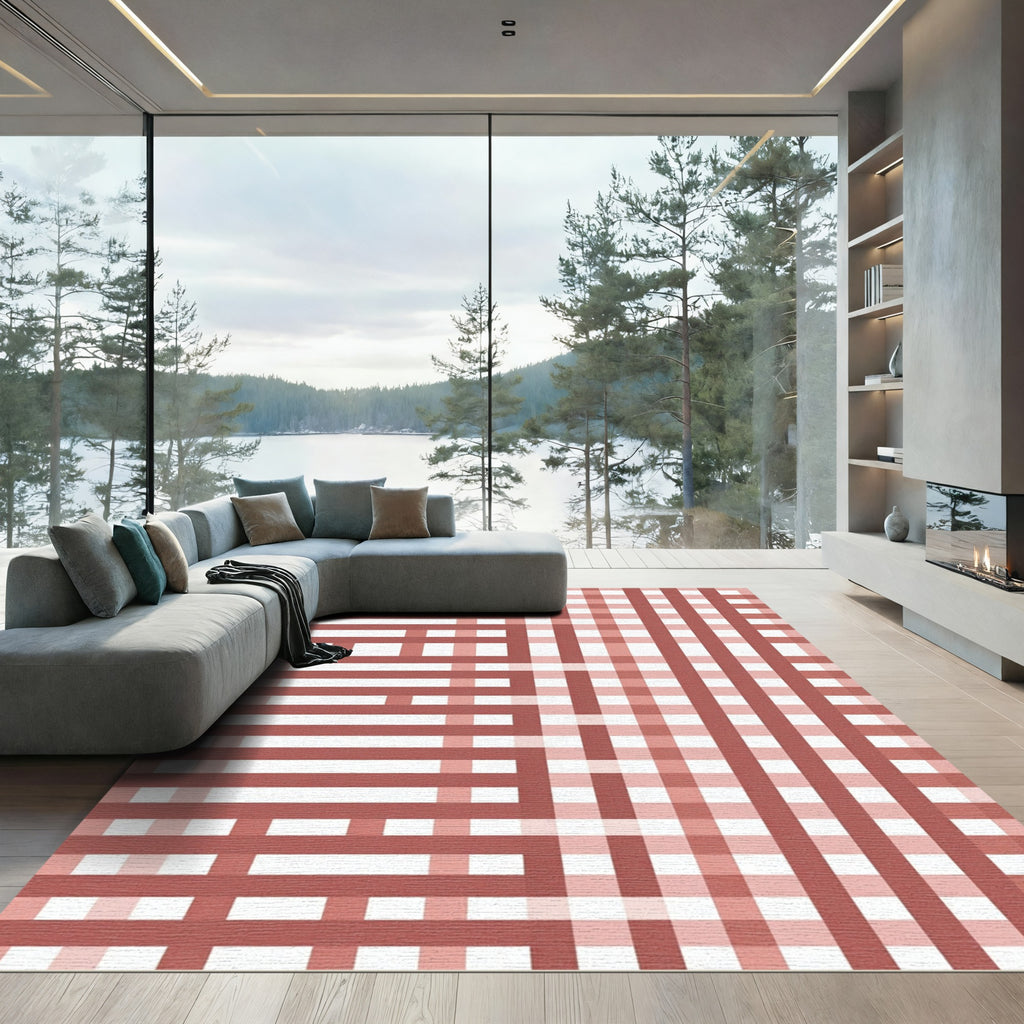 Terracotta Stripe and Check Blend Rug