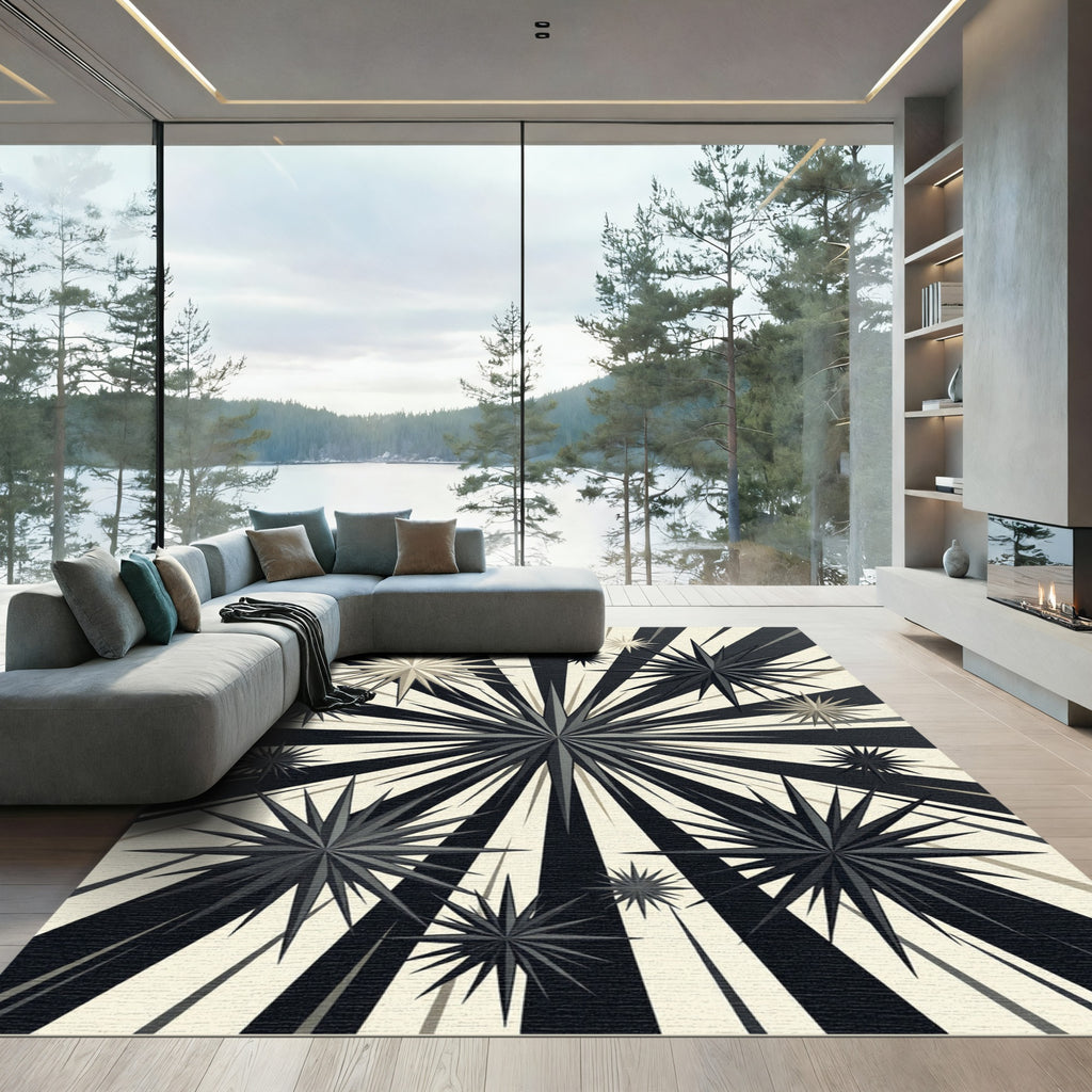 Monochrome Radiant Starburst Geometric Rug