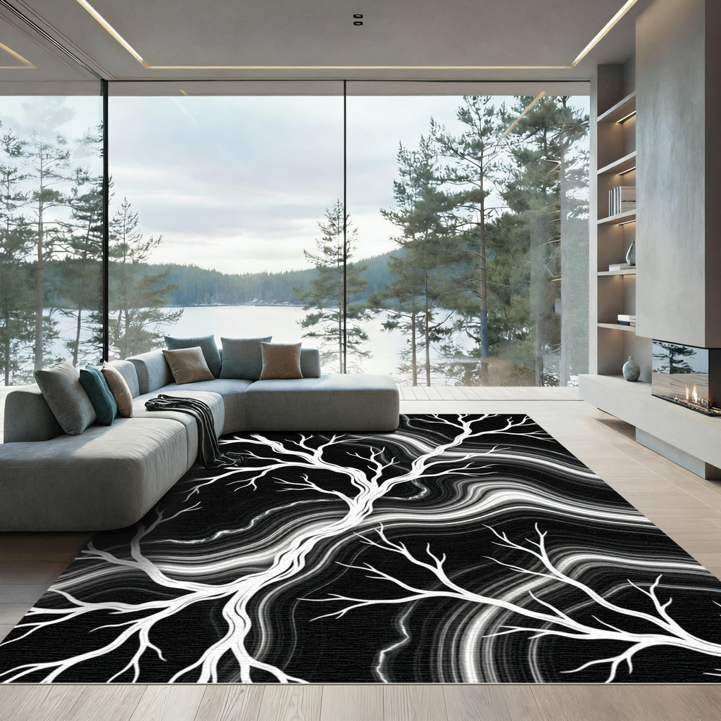 Striking White Branches Abstract Agate Rug