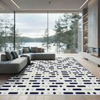 Minimalist Navy Dot and Dash Grid Rug