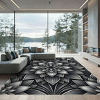 Monochromatic Floral Mandala Rug